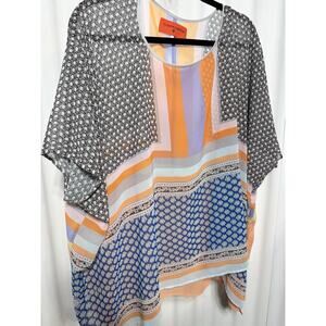 Clover Canyon Boho Print Top Orange Blue Geometric Pattern Women’s Medium